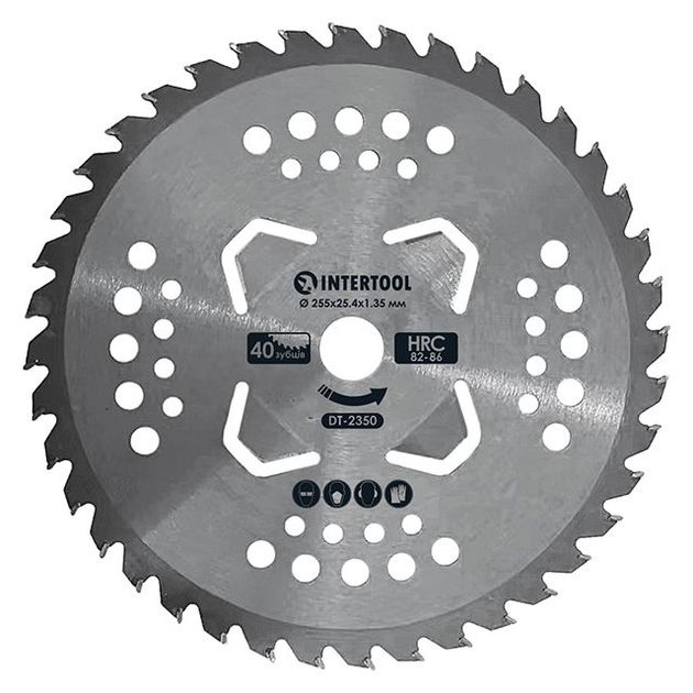 Нож для мотокосы 255x25.4x1.35 мм, 40T, HRC 82-86, 4 лопасти INTERTOOL, фото  | SNABZHENIE.com.ua