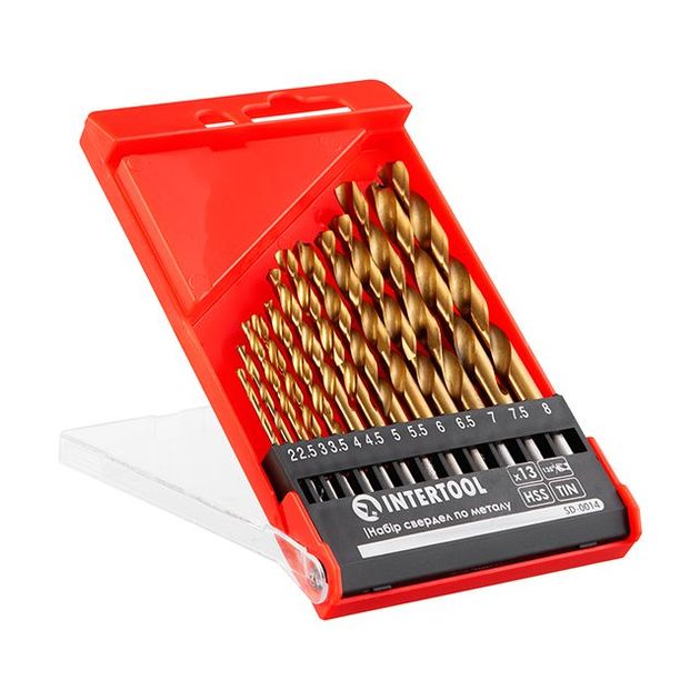 Сверла по металлу 13шт (2-8мм) HSS, покрытие Ti INTERTOOL SD-0014, фото , изображение 2 | SNABZHENIE.com.ua