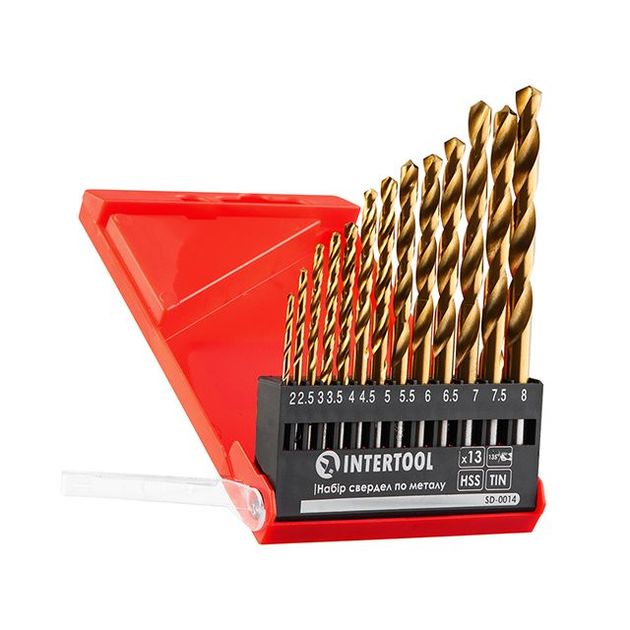 Сверла по металлу 13шт (2-8мм) HSS, покрытие Ti INTERTOOL SD-0014, фото , изображение 3 | SNABZHENIE.com.ua