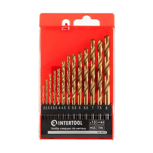 Сверла по металлу 13шт (2-8мм) HSS, покрытие Ti INTERTOOL SD-0014, фото  | SNABZHENIE.com.ua