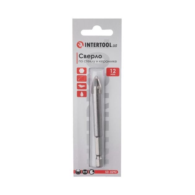 Сверло по склу та кераміці 12 мм HEX 1/4'' (6.35 mm) INTERTOOL SD-0292, фото , зображення 4 | SNABZHENIE.com.ua Сверло по склу та кераміці 12 мм HEX 1/4'' (6.35 mm) INTERTOOL SD-0292, фото , зображення 4 | SNABZHENIE.com.ua