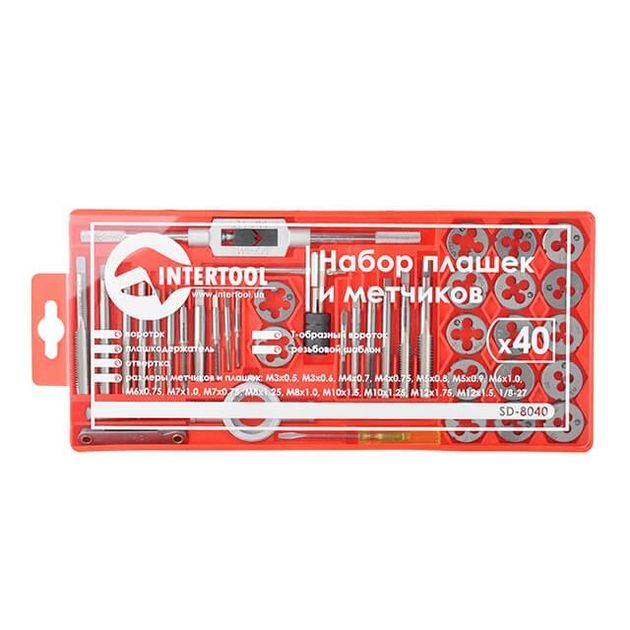 Набор плашек и метчиков M3-M12, 40 ед. INTERTOOL SD-8040, фото  | SNABZHENIE.com.ua