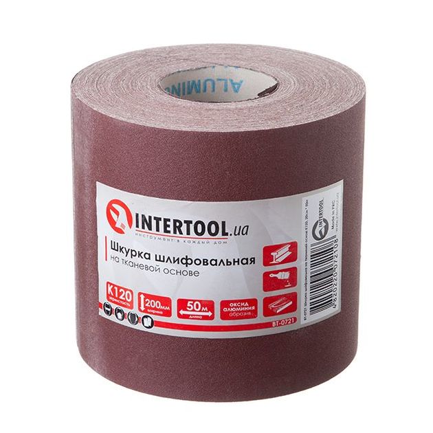 Шліфувальна шкурка на тканинній основі К120, 20 см x 50 м INTERTOOL BT-0721, фото , зображення 2 | SNABZHENIE.com.ua Шліфувальна шкурка на тканинній основі К120, 20 см x 50 м INTERTOOL BT-0721, фото , зображення 2 | SNABZHENIE.com.ua
