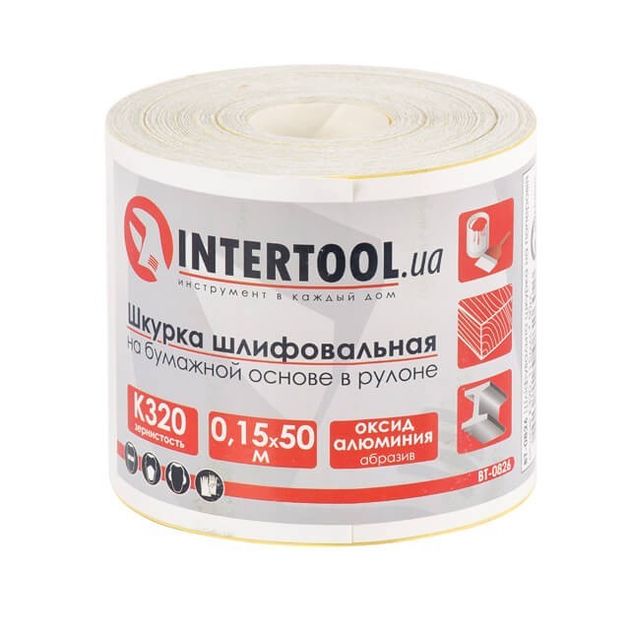 Шлифовальная шкурка К320, 115 мм * 50 м INTERTOOL BT-0826, фото  | SNABZHENIE.com.ua