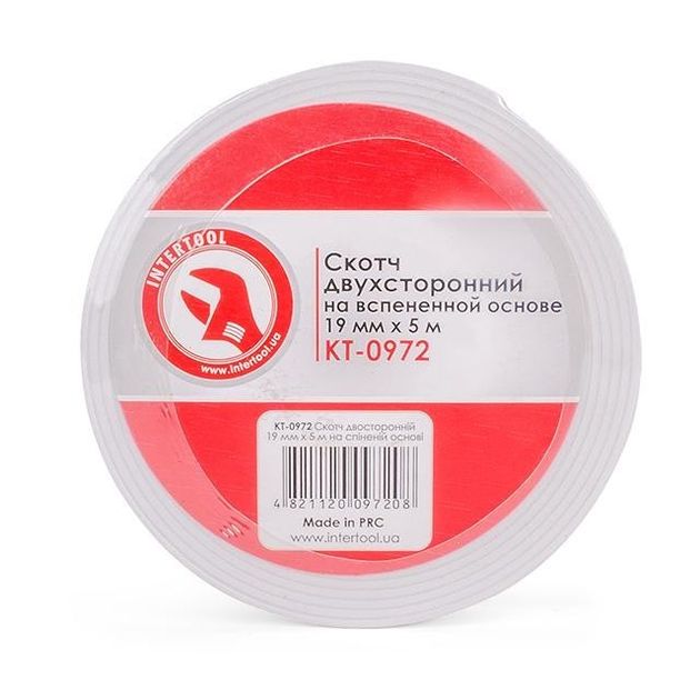 Двусторонний скотч 19 мм*5 м на вспененной основе INTERTOOL KT-0972, фото  | SNABZHENIE.com.ua