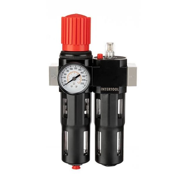 Блок подготовки воздуха 1/2", 5 мкм, 1800 л/мин, металл, INTERTOOL PT-1434, фото  | SNABZHENIE.com.ua
