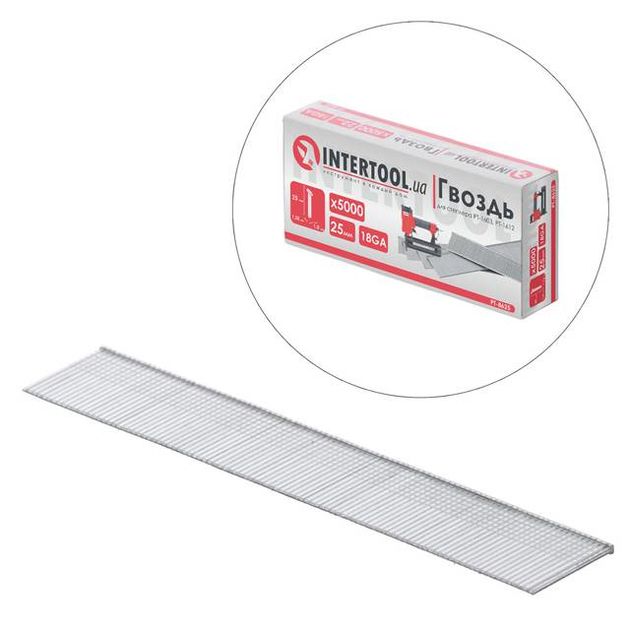 Гвоздь для степлера 25мм (18GA) 1.0*1.25мм 5000шт INTERTOOL PT-8625, фото  | SNABZHENIE.com.ua