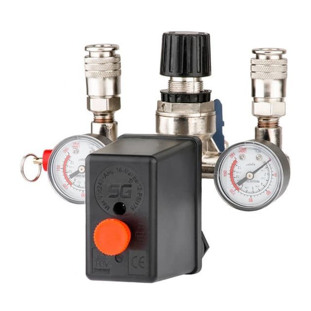 Прессостат 220В в сборе с редуктором и манометрами INTERTOOL PT-9094, фото , изображение 2 | SNABZHENIE.com.ua