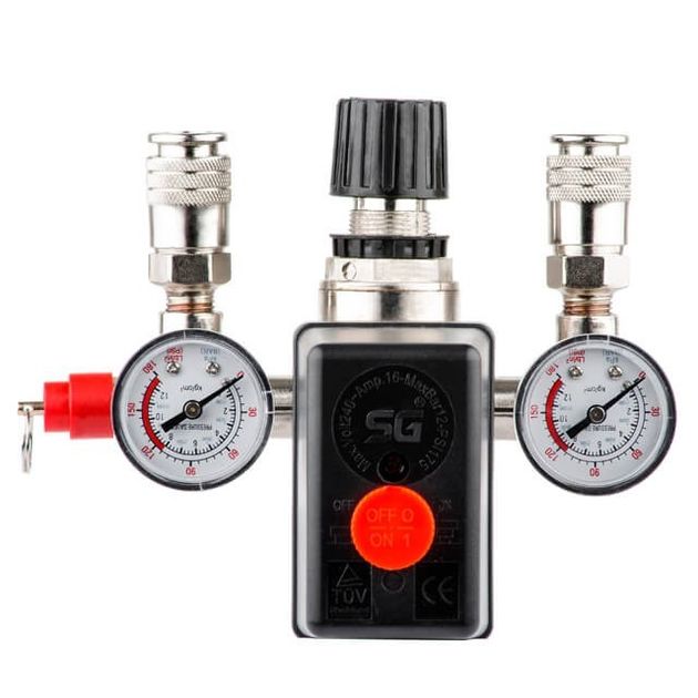 Прессостат 220В в сборе с редуктором и манометрами INTERTOOL PT-9094, фото  | SNABZHENIE.com.ua