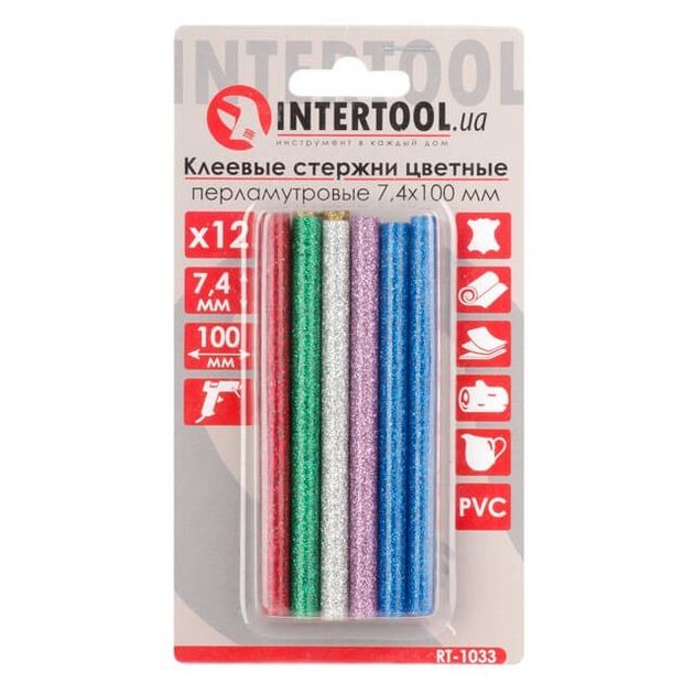 Комплект кольорових перламутрових клеєвих стержнів 7.4 мм * 100 мм, 12 шт INTERTOOL RT-1033, фото , зображення 5 | SNABZHENIE.com.ua