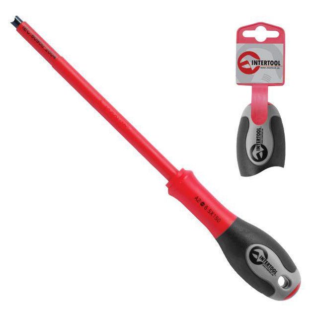 Изолированная шлицевая отвертка 1,2x6,5 мм, 150 мм, 1000 В INTERTOOL VT-3207, фото  | SNABZHENIE.com.ua
