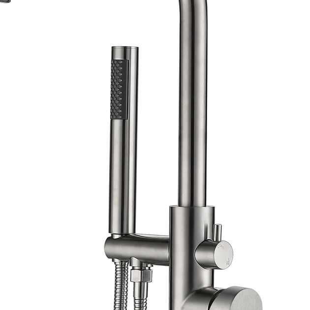 Смеситель Lidz Aria 004 для ванны напольный с душевым гарнитуром Nickel, фото , изображение 5 | SNABZHENIE.com.ua Смеситель Lidz Aria 004 для ванны напольный с душевым гарнитуром Nickel, фото , изображение 5 | SNABZHENIE.com.ua