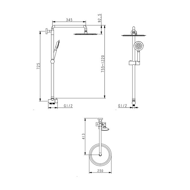 Душевая стойка Lidz Aria 1120 для двух потребителей, никель, фото , изображение 2 | SNABZHENIE.com.ua
