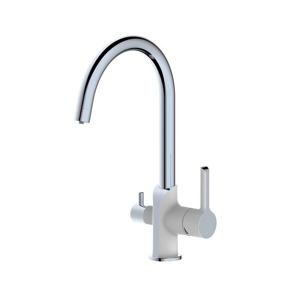 Смеситель для кухни Qtap Grand с подключением для питьевой воды QTGRA362CRW45668 Chrome/White, фото  | SNABZHENIE.com.ua