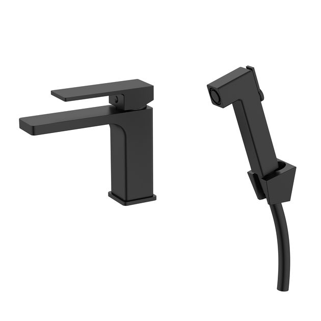Смеситель Qtap Gemini с гигиеническим душем, черный матовый, фото  | SNABZHENIE.com.ua