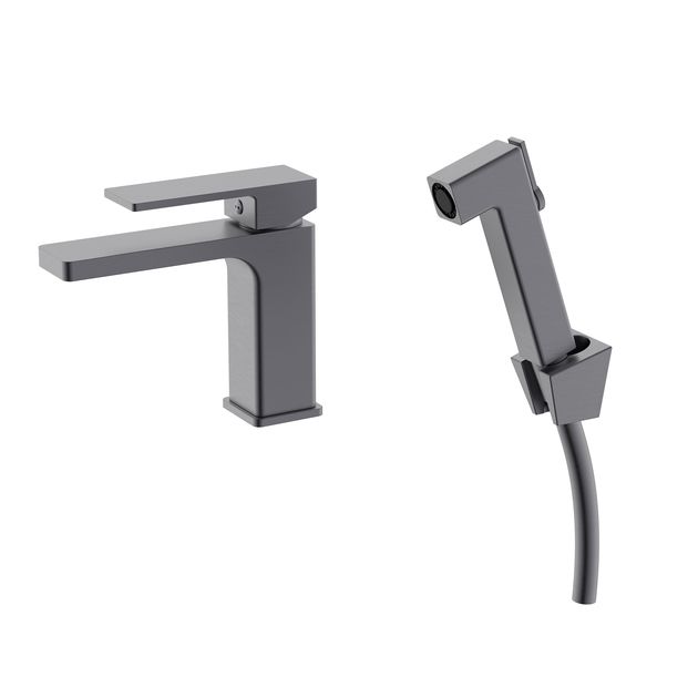 Смеситель для раковины Qtap Gemini с гигиеническим душем, черный, фото  | SNABZHENIE.com.ua