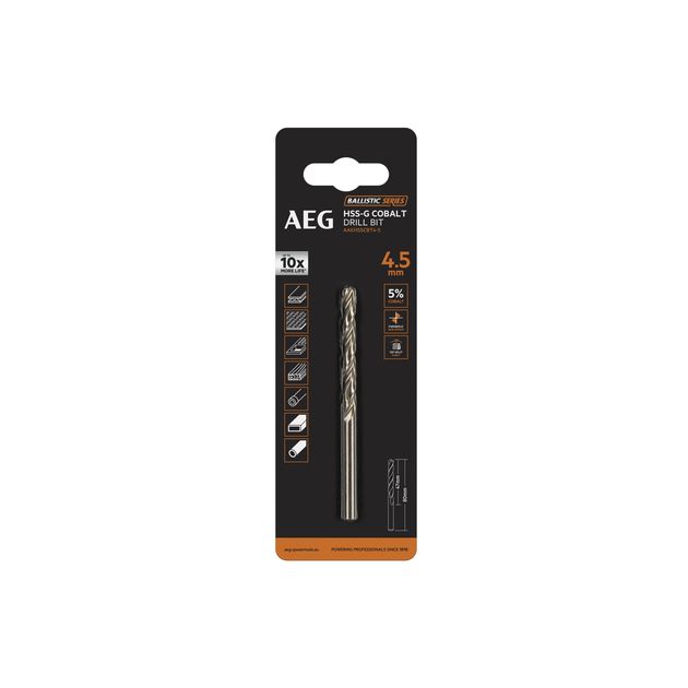 Свердло AAKHSSCBT4-5 AEG, HSS-Co, Ø4.5х47х80мм, 1шт., фото  | SNABZHENIE.com.ua