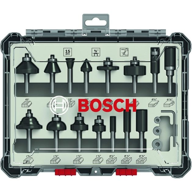Набор фрез комбинированный 1/4", 15 шт. BOSCH, фото  | SNABZHENIE.com.ua