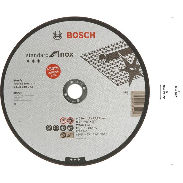 Прямий відрізний круг Standard for Inox, 230 x 1,9 x 22,23 мм BOSCH, фото , зображення 3 | SNABZHENIE.com.ua Прямий відрізний круг Standard for Inox, 230 x 1,9 x 22,23 мм BOSCH, фото , зображення 3 | SNABZHENIE.com.ua