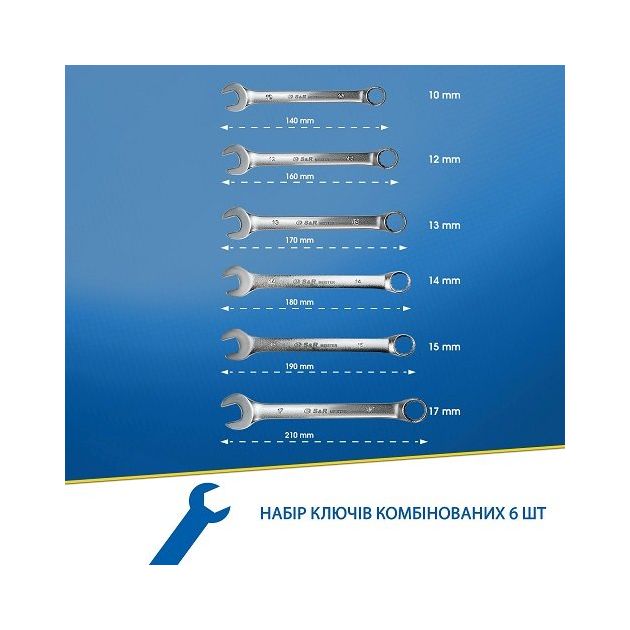Набор комбинированных ключей S&R 6 шт. 10-17 мм, фото , зображення 8 | SNABZHENIE.com.ua Набор комбинированных ключей S&R 6 шт. 10-17 мм, фото , зображення 8 | SNABZHENIE.com.ua