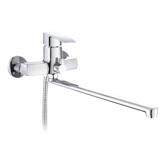 Смеситель для ванны Qtap Swan Eco с душем, длинный излив, хром, фото  | SNABZHENIE.com.ua