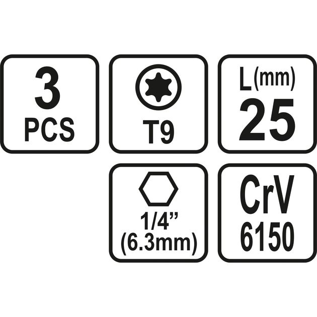 Насадка отверточная STHOR, TORX T9 x 25 мм, HEX 1/4, 3 шт, фото , изображение 3 | SNABZHENIE.com.ua