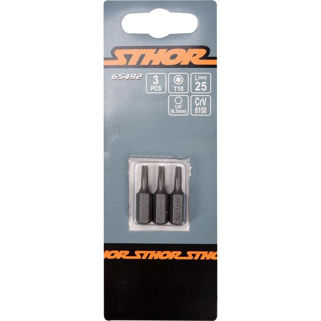 Насадка отверточна STHOR, TORX T10 x 25 мм, HEX 1/4, Cr-V, 3 шт (VO-65492), фото , зображення 2 | SNABZHENIE.com.ua