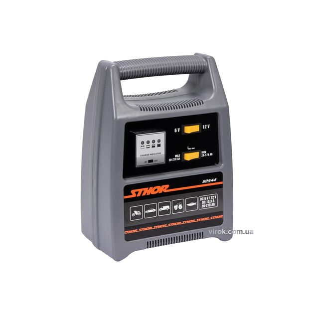 Зарядний пристрій для акумуляторів 6-12 В STHOR від електромережі 230 В, з ємністю 26-210 Ач, макс. струм 12 А (VO-82544), фото  | SNABZHENIE.com.ua
