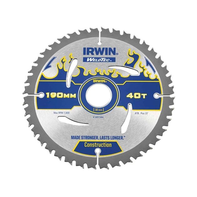 Пила дисковая по дереву Weldtec CSB 190мм/40T/30/20, IRWIN, фото  | SNABZHENIE.com.ua