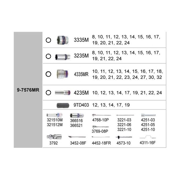 Набор торцевых головок 1/2" 76 ед. в ложементе (9-7576MR), фото , изображение 2 | SNABZHENIE.com.ua Набор торцевых головок 1/2" 76 ед. в ложементе (9-7576MR), фото , изображение 2 | SNABZHENIE.com.ua