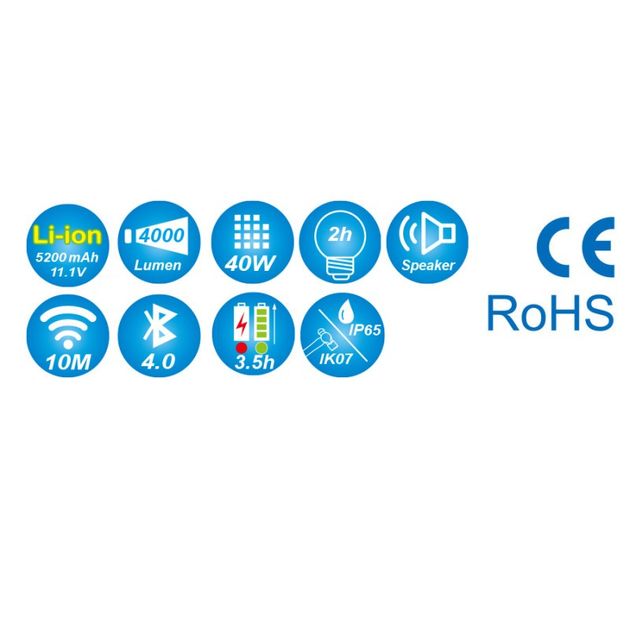 Переносний прожектор з ручкою 40W COB Bluetooth, фото , зображення 4 | SNABZHENIE.com.ua