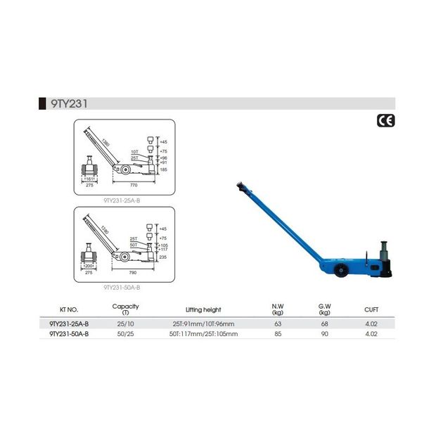 Пневмогидравлический домкрат 25/10т (9TY231-25A-B), фото , изображение 2 | SNABZHENIE.com.ua
