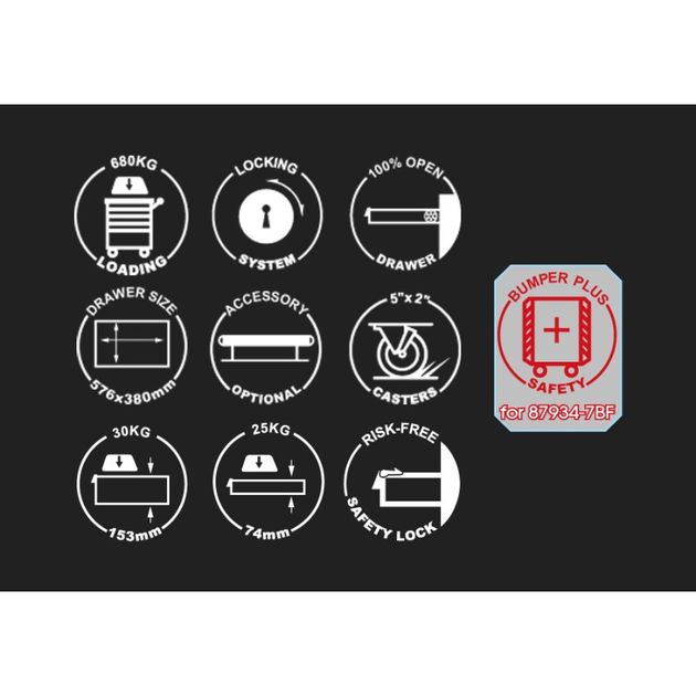 Тумба інструментальна 7 полична (кожна полиця з фіксатором) з бампером, фото , зображення 3 | SNABZHENIE.com.ua