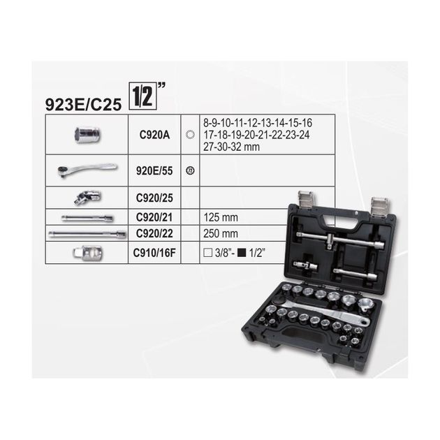 Набір головок 1/2" 25 ед. (8-32 мм) в пластиковому ящику, фото , зображення 2 | SNABZHENIE.com.ua