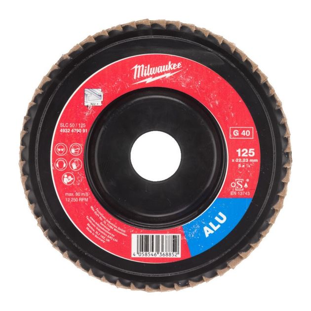 Лепестковый диск SLC50/125G40 ALUMINIUM 125 мм / зерно 40 MILWAUKEE, фото , зображення 2 | SNABZHENIE.com.ua Лепестковый диск SLC50/125G40 ALUMINIUM 125 мм / зерно 40 MILWAUKEE, фото , зображення 2 | SNABZHENIE.com.ua