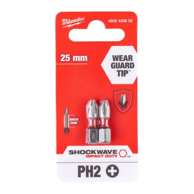 Насадка Milwaukee SHOCKWAVE PH2 25мм (2 шт), фото  | SNABZHENIE.com.ua