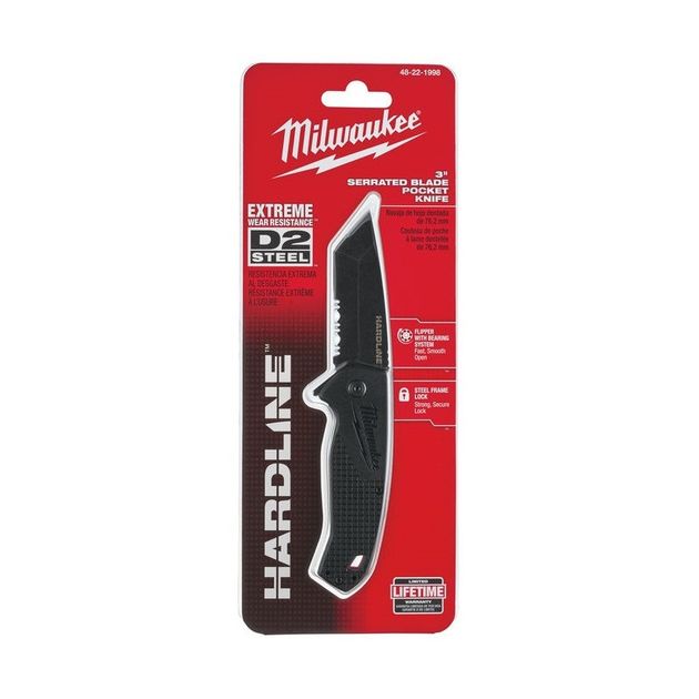 Нож MILWAUKEE HARDLINE 75 мм выкидной с зазубренным лезвием, фото , изображение 2 | SNABZHENIE.com.ua Нож MILWAUKEE HARDLINE 75 мм выкидной с зазубренным лезвием, фото , изображение 2 | SNABZHENIE.com.ua
