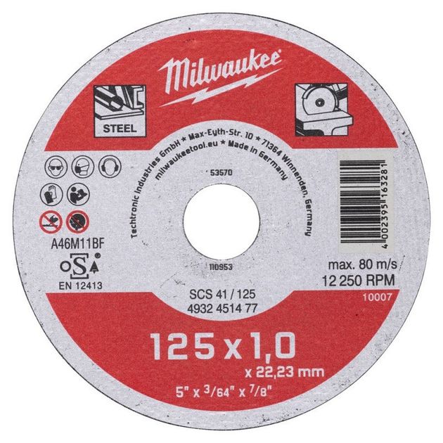 Отрезной диск для металла MILWAUKEE 125 мм, SCS 41/125х1, фото  | SNABZHENIE.com.ua
