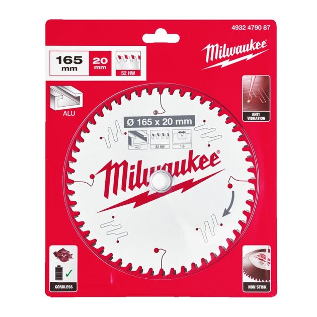 Пильный диск MILWAUKEE 165x20x1,6x52 для циркулярной пилы по алюминию, фото  | SNABZHENIE.com.ua