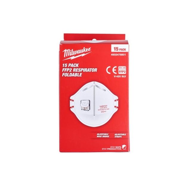 Респиратор FFP2 складной с клапаном (15шт) MILWAUKEE 4932478801, фото , изображение 6 | SNABZHENIE.com.ua Респиратор FFP2 складной с клапаном (15шт) MILWAUKEE 4932478801, фото , изображение 6 | SNABZHENIE.com.ua