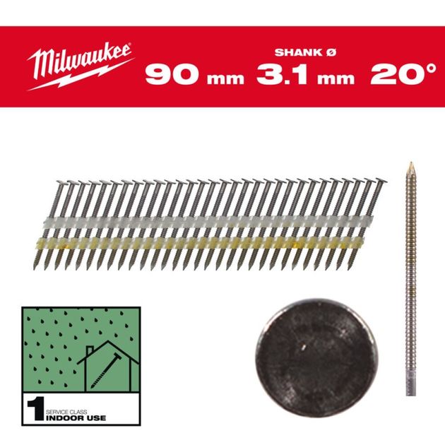 Гвозди 20°/75мм с кольцевой накаткой MILWAUKEE (2000 шт), фото  | SNABZHENIE.com.ua