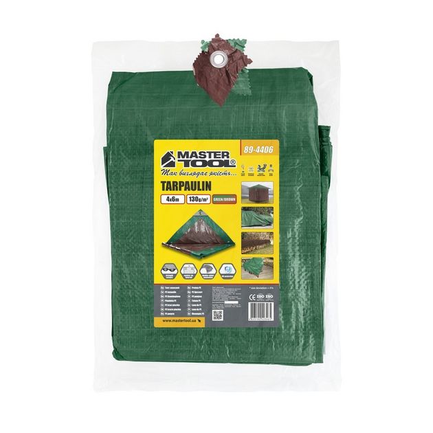 Тент MASTERTOOL GREEN/BROWN 4х6 м двухсторонний 130 г/м² 89-4406, фото , зображення 2 | SNABZHENIE.com.ua Тент MASTERTOOL GREEN/BROWN 4х6 м двухсторонний 130 г/м² 89-4406, фото , зображення 2 | SNABZHENIE.com.ua