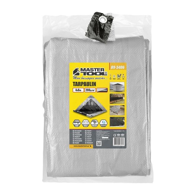 Тент MASTERTOOL SILVER/BLACK 4х6 м двухсторонний 200 г/м² 89-5406, фото , зображення 2 | SNABZHENIE.com.ua Тент MASTERTOOL SILVER/BLACK 4х6 м двухсторонний 200 г/м² 89-5406, фото , зображення 2 | SNABZHENIE.com.ua