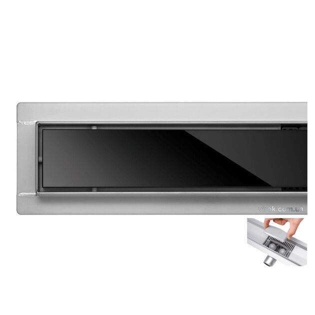 Трап підлоговий для душу з нержавіючої сталі "BLACK GLASS" FALA; 90х 7х 7 см [6/36], фото  | SNABZHENIE.com.ua