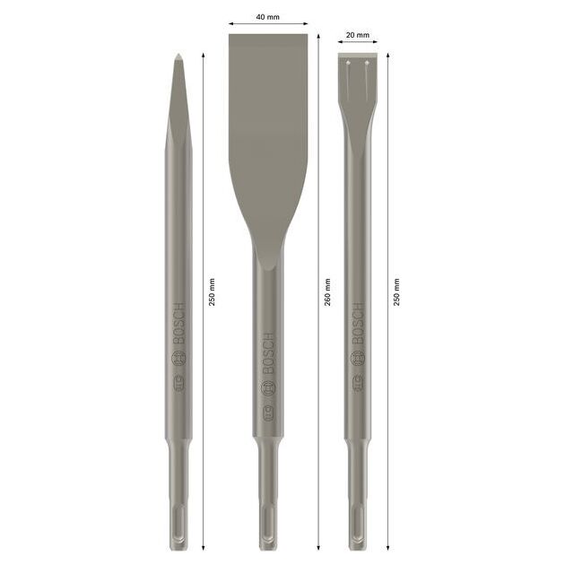 Набор зубил BOSCH 250 мм SDS-plus 3 шт (2607019159), фото , изображение 2 | SNABZHENIE.com.ua