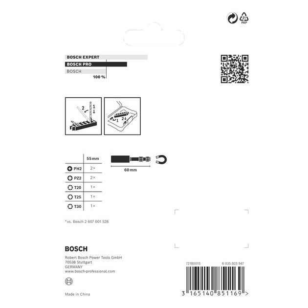 Биты для шуруповерта Impact Control PH2, PZ2, T20, T25, T30, 8 шт. BOSCH, фото , изображение 2 | SNABZHENIE.com.ua