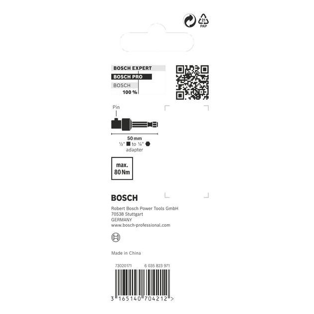 Перехідник для змінних головок до торцевого ключа 1/2", 50 мм BOSCH, фото , зображення 2 | SNABZHENIE.com.ua
