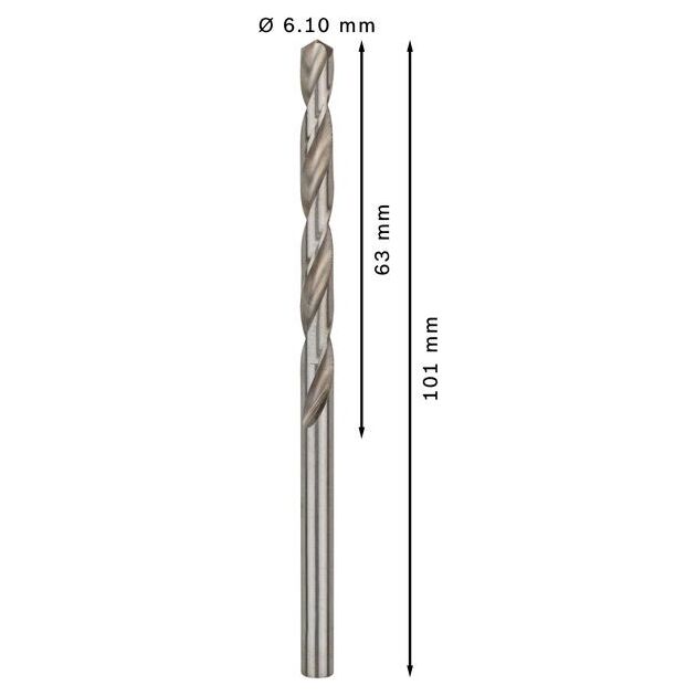 Свердло по металлу HSS-G, DIN 338, 6,1 x 63 x 101 мм, BOSCH, фото , изображение 3 | SNABZHENIE.com.ua