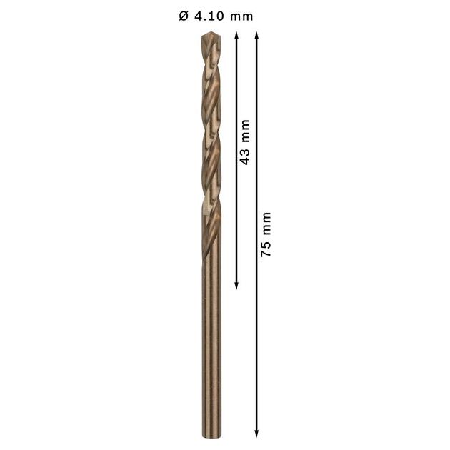 Сверло по металлу HSS-Co, DIN 338, 4,1 x 43 x 75 мм, BOSCH, фото , изображение 3 | SNABZHENIE.com.ua