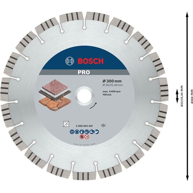 Алмазный отрезной диск Bosch 300 x 20 мм для камня, фото , изображение 4 | SNABZHENIE.com.ua